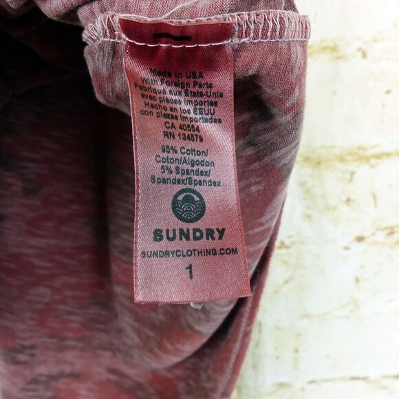 Sundry Tank Top Women 1 S Red Camo Print Racerback Slub Cotton Raw Hem USA Rock - Picture 9 of 12